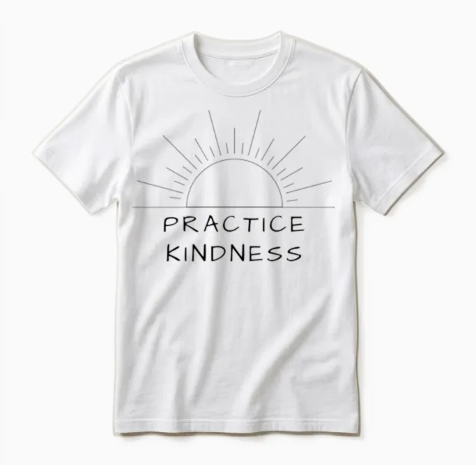 Practice Kindness | Line Art with Sunrise Unisex T-Shirt - White