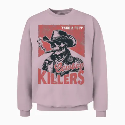 Retro Western Cowboy Killers Skeleton Unisex Sweatshirt - Light Pink