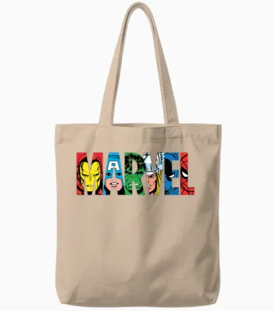 Marvel Classic Avengers & Spider-Man Retro Comic Art Logo Tote Bags - Natural