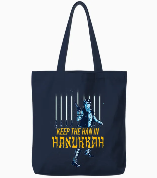 Star Wars Han Solo Hanukkah Lightsaber Menorah Tote Bags in Navy