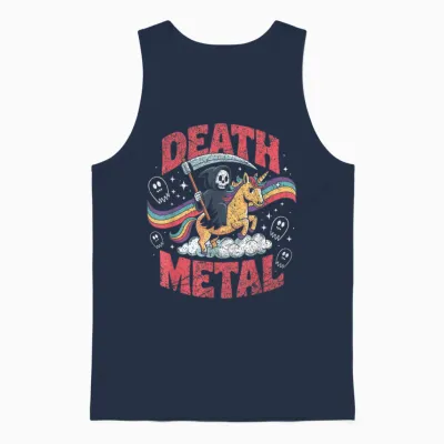 Death Metal Music Reaper Unicorn Rainbow Fun T-Shirt, Black, S Unisex Tank Top - Navy