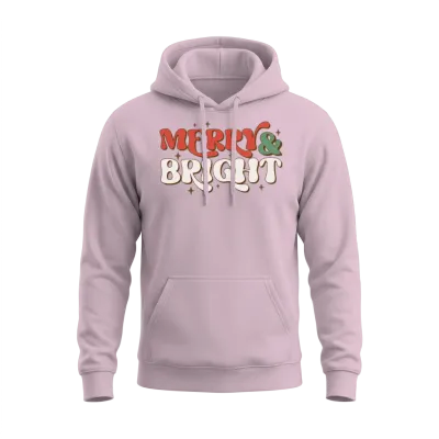 Merry & Bright Retro Christmas Unisex Hoodie - Light Pink