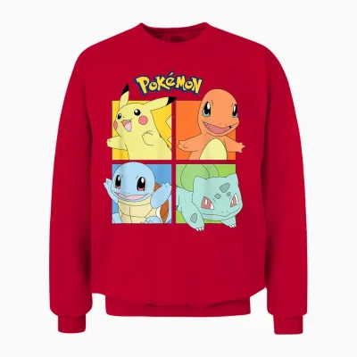 Pokémon - Pikachu Charmander Squirtle Bulbasaur Kanto Region Unisex Sweatshirt - Red