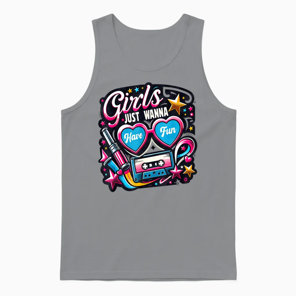 Girls Just Wanna Have Fun Retro 80er Jahre Musik Party Design Unisex Tank Top in Sport Grey