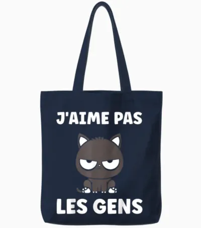 Funny Simple Cat Cute Grunt Funny I Love Not People Tote Bags - Navy