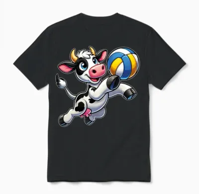 Funny Cow Playing Volleyball Funny Farm Animal Unisex T-Shirt - Black