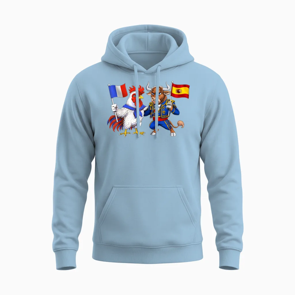 Flag France Spain French Roots Spanish Heritage Unisex Hoodie in Light Blue