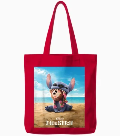 Disney Lilo & Stitch Live Action Movie Funny Moana Poster T-Shirt, Black, S Tote Bags - Red