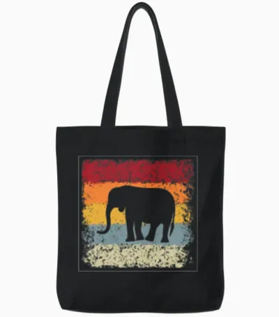 Elephant Retro Tote Bags - Black