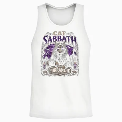 Cat Sabbath Purranoid – Funny Rock Cat Unisex Tank Top - White