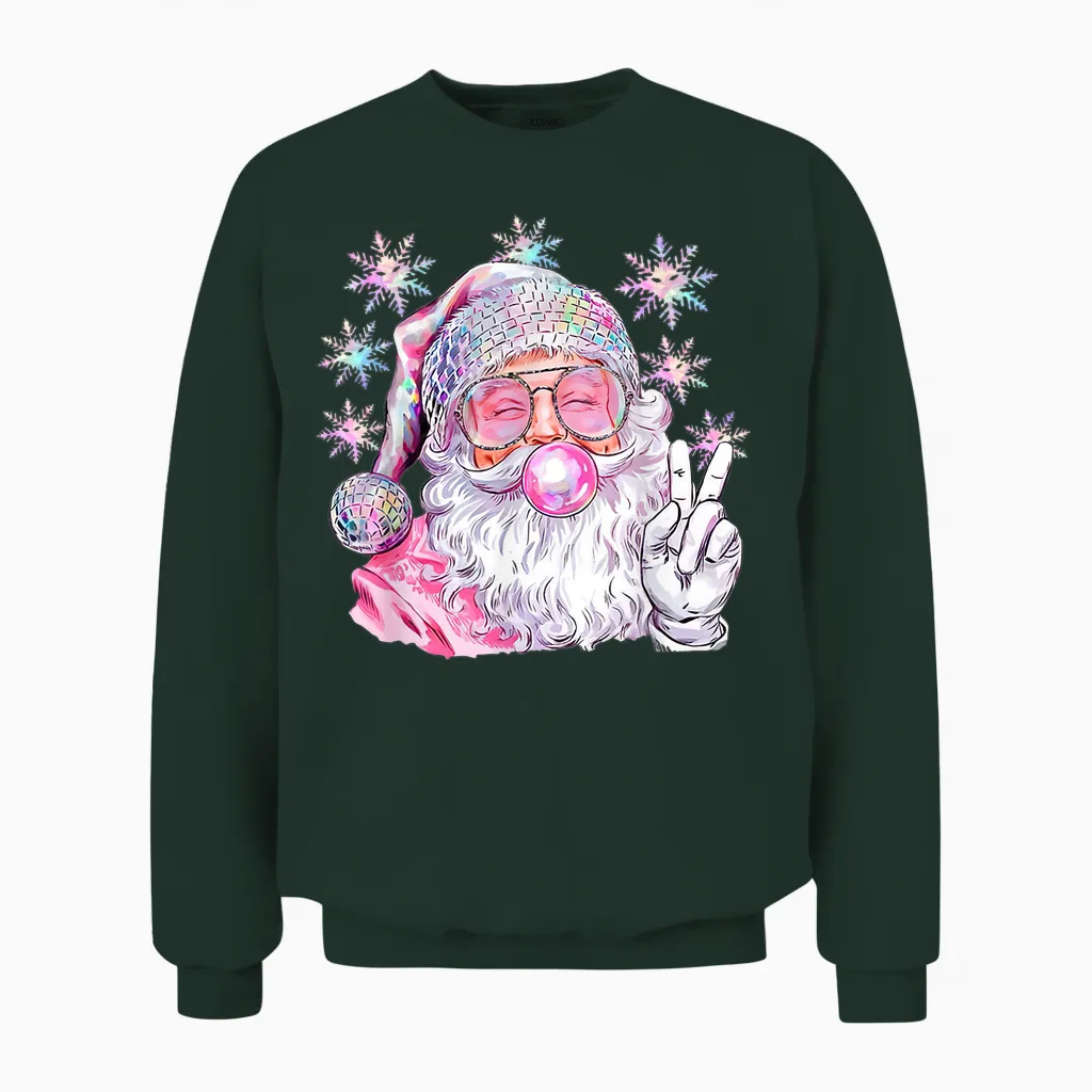 Vintage Retro Santa Christmas Pink Sunglasses Bubble Gum Unisex Sweatshirt in Forest