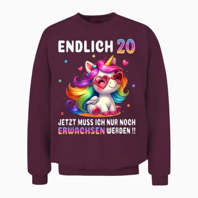 20th Birthday Gifts Woman 20 Years Unicorn Party Outfit T-Shirt, Black Unisex Sweatshirt - Maroon