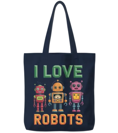 Retro Robots Tote Bags - Navy
