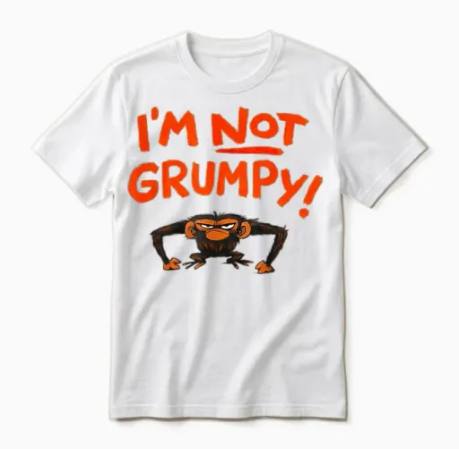 Grumpy Monkey I'm Not Grumpy Funny Gifts Unisex T-Shirt in White