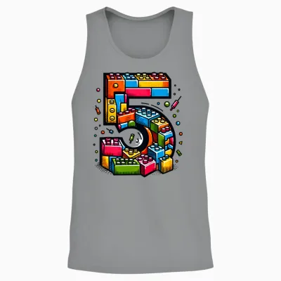 Children's 5th Birthday with Building Blocks Gift Idea T-Shirt, Black Unisex Tank Top - Sport Grey