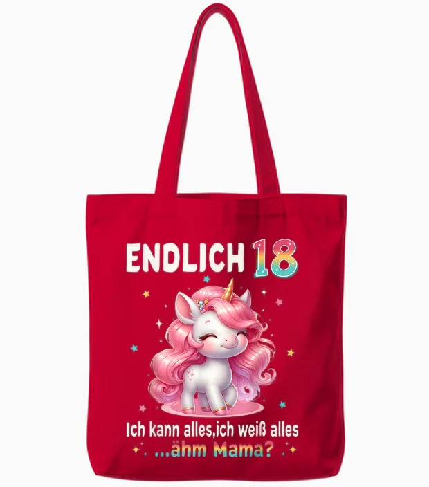 18th Birthday Girl 18 Years Unicorn Party Outfit Unicorn T-Shirt, Black Tote Bags in Red