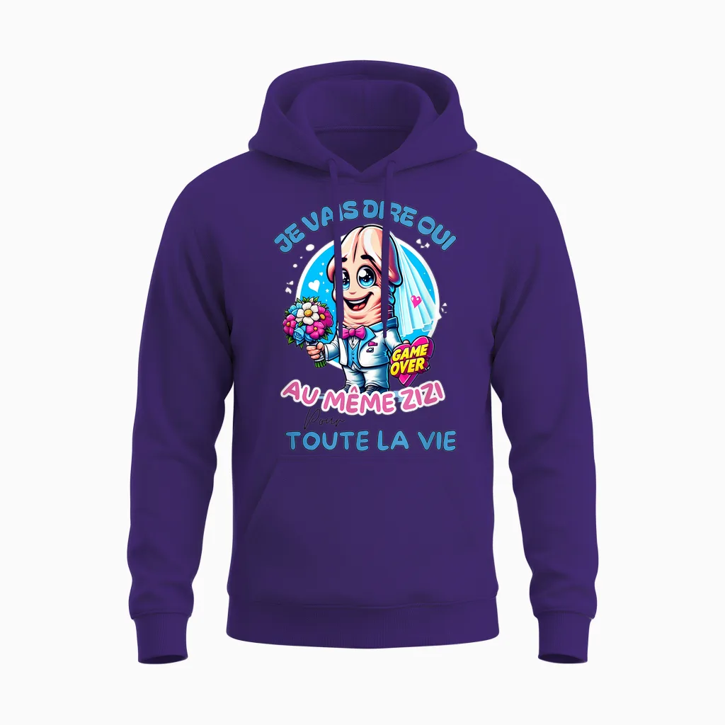 Original Evjf Enterrement Vie Jeune Fille Même Zizi Humour T-Shirt, White, S Unisex Hoodie in Purple