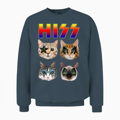 Hiss Funny Cats Kittens Rock Rockin Short Sleeve T-Shirt Gift Tee Pun Unisex Sweatshirt - Dark Heather