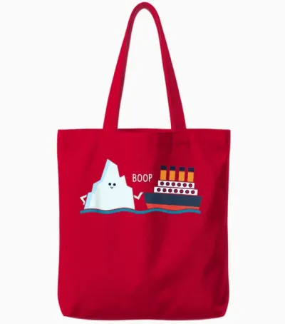 Titanic Funny Titanic and Iceberg Boop Parody for Boys and Girls Tote Bags - Red