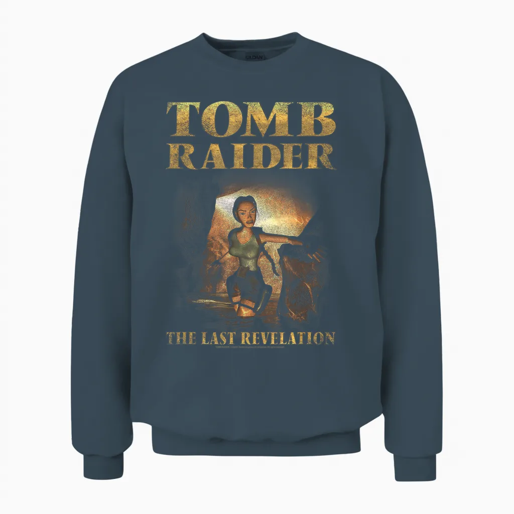 Tomb Raider the Last Revelation Cave Scene Retro Video Game Unisex Sweatshirt in Dark Heather