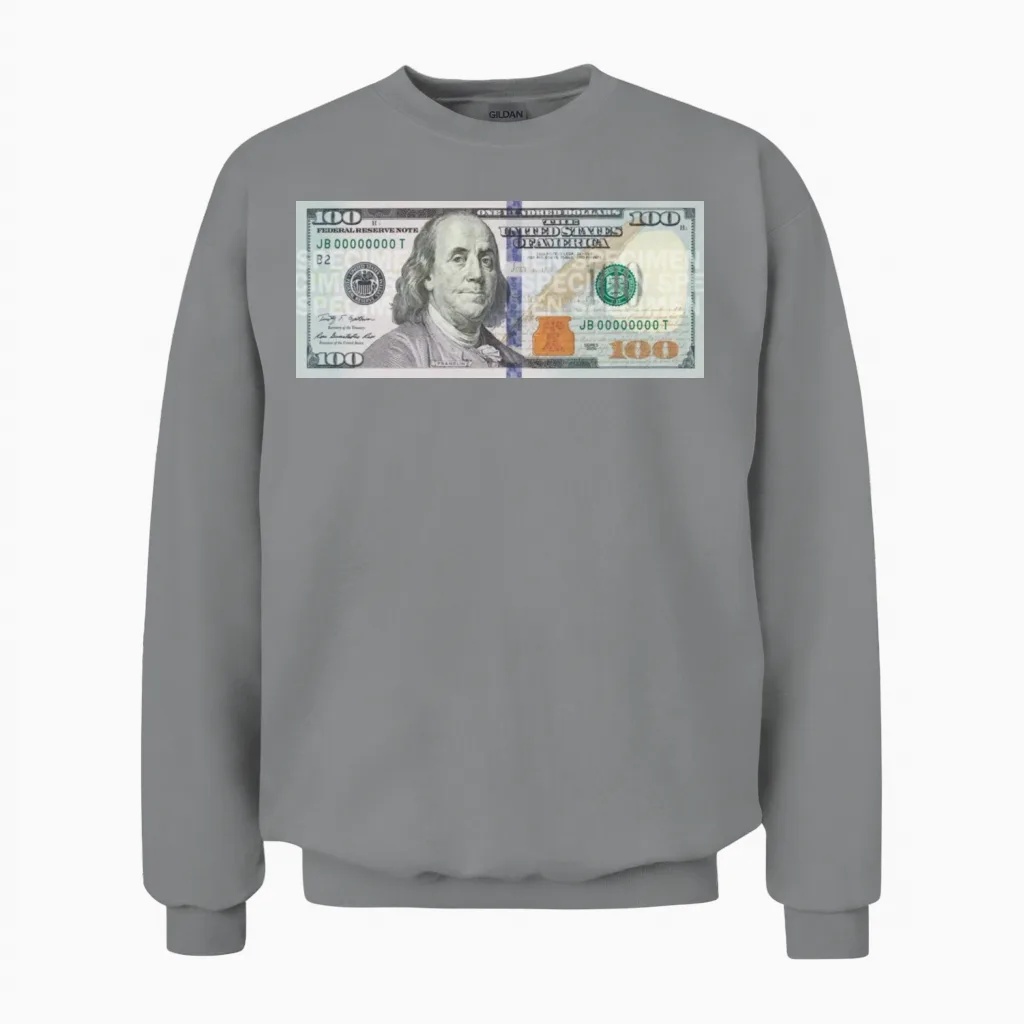 100 Dollar Bill Unisex Sweatshirt in Sport Grey