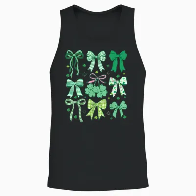 Cute Green Shamrock Bow Coquette St Patricks Day Unisex Tank Top - Black