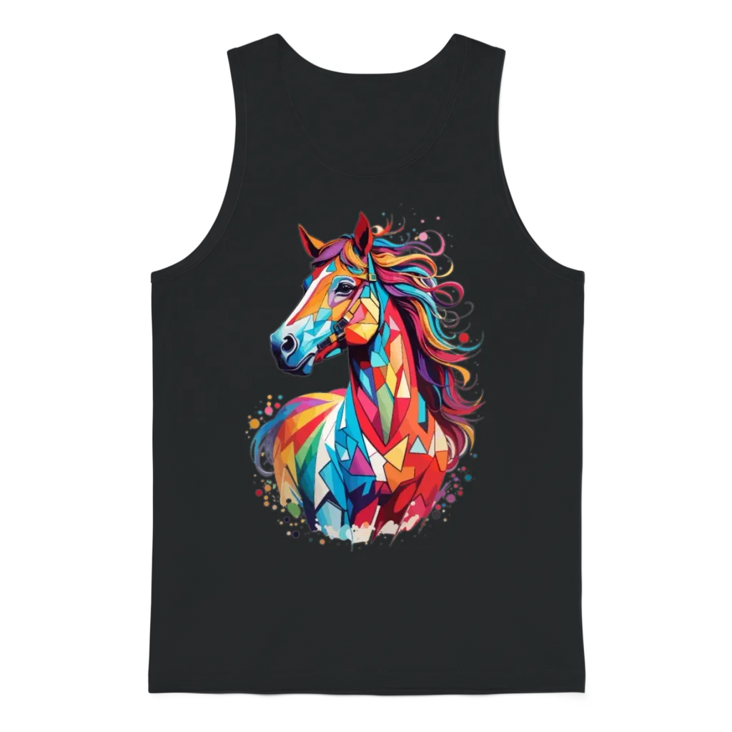 Sweet Horse Design - Colorful Horse Silhouette Unisex Tank Top - Black