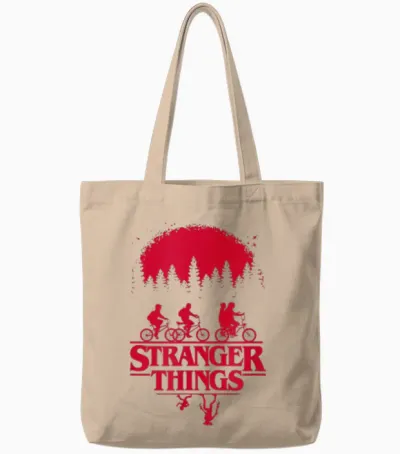 Stranger Things Group Shot Bike Ride Upside Down Silhouette Tote Bags - Natural