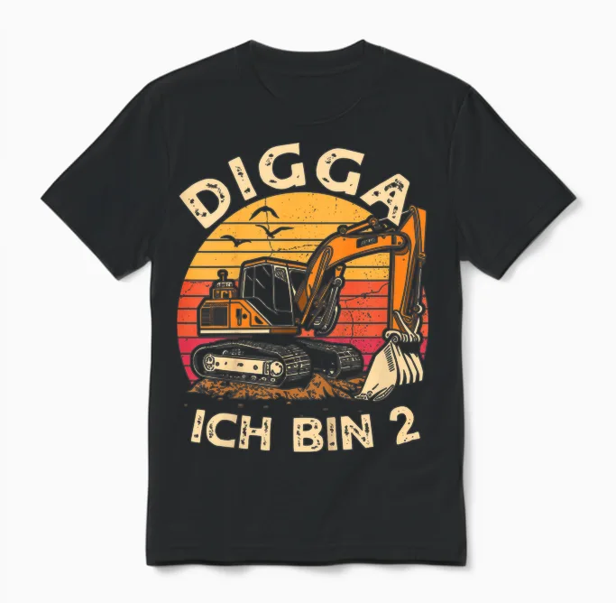 Ich Bin 2 Zwei Jahre Junge 2 Jahre Alt 2. Geburtstag Bagger Unisex T-Shirt in Black