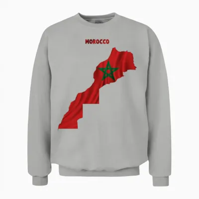 T-Shirt Drapeau Marocain Ondulé à L'intérieur De La Carte Du Maroc T-Shirt Haut De Gamme Unisex Sweatshirt - Ash