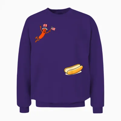 Hotdog Freedom Dive Funny Uncle Sam Hot Dog Jumping into Bun Unisex Sweatshirt - Purple