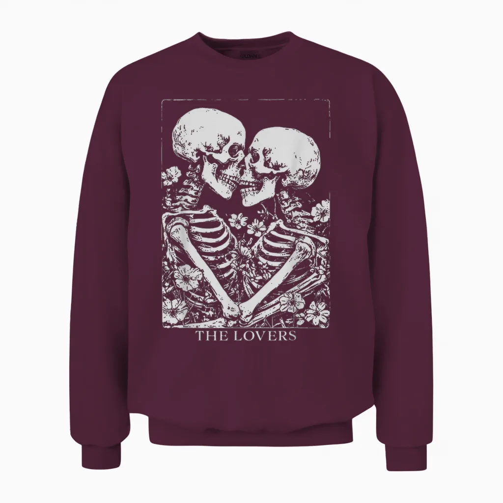 The Lovers Tarot Gothic Occult Pastel Goth Creepy Cute Unisex Sweatshirt in Maroon