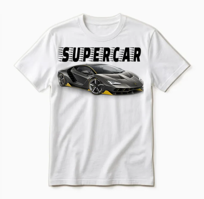 Super Italian Car T-Shirt, Blue Unisex T-Shirt in White