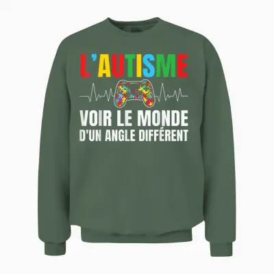 Autism View the World from an Angle Pride and Love Autistic T-Shirt, Black, S Unisex Sweatshirt - Military Green