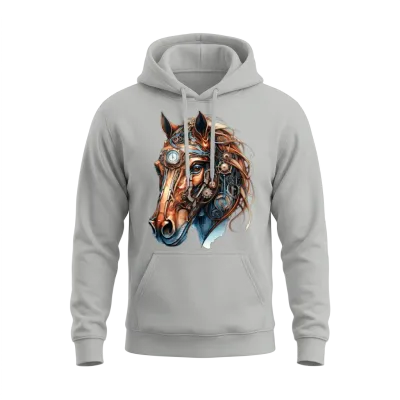 Steampunk Horse, Artistic Horse Graphic Unisex Hoodie - Ash