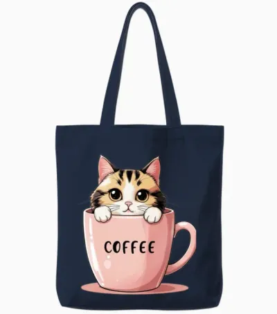 Cute Coffee Cat – Perfect Morning Motivation Tote Bags - Navy