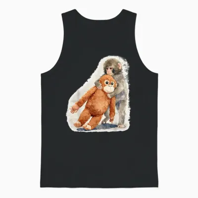 Punch – Cute Baby Monkey and Orangutan Plush Watercolor Unisex Tank Top - Black