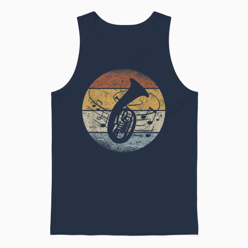 Tenor Hornist Orchestra Musician Notes Retro Tenor Horn T-Shirt, Black, S Unisex Tank Top in Navy