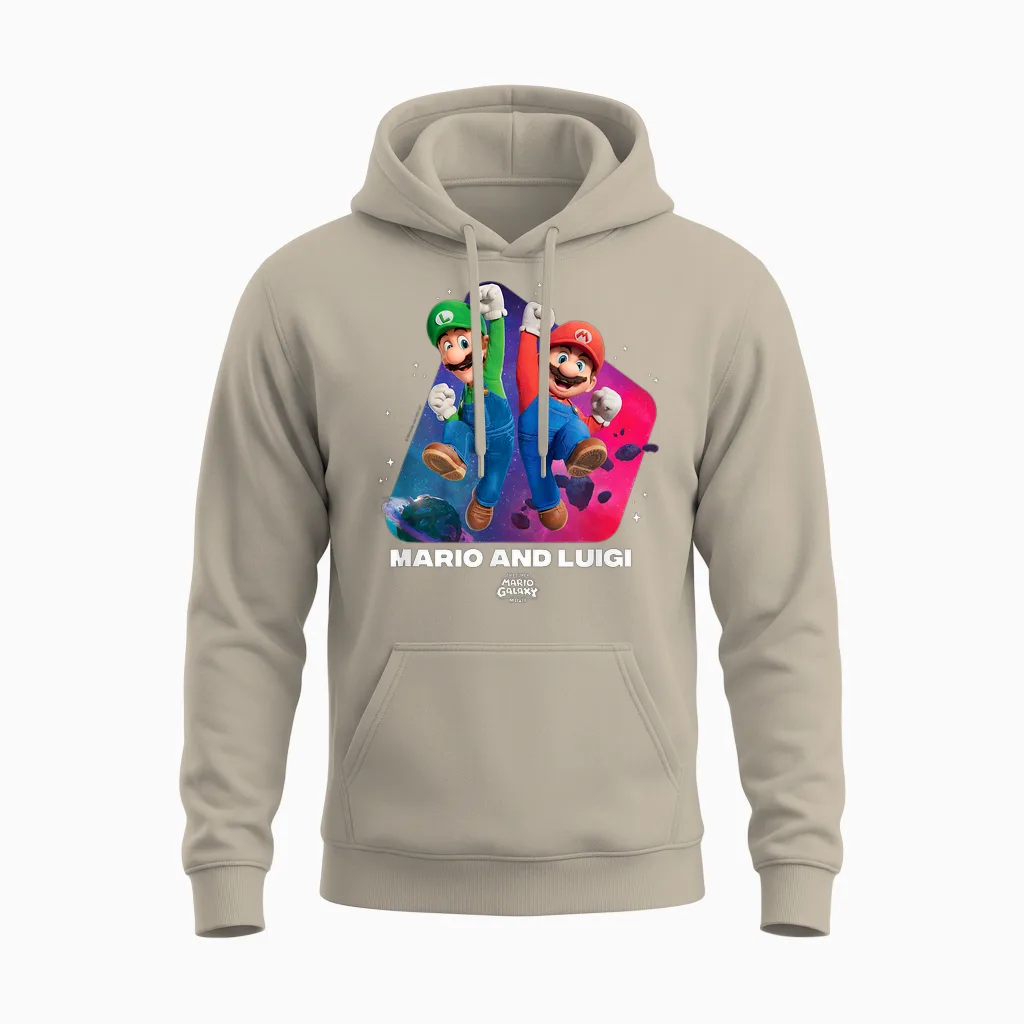 The Super Mario Galaxy Movie Mario & Luigi Jump Unisex Hoodie in Sand