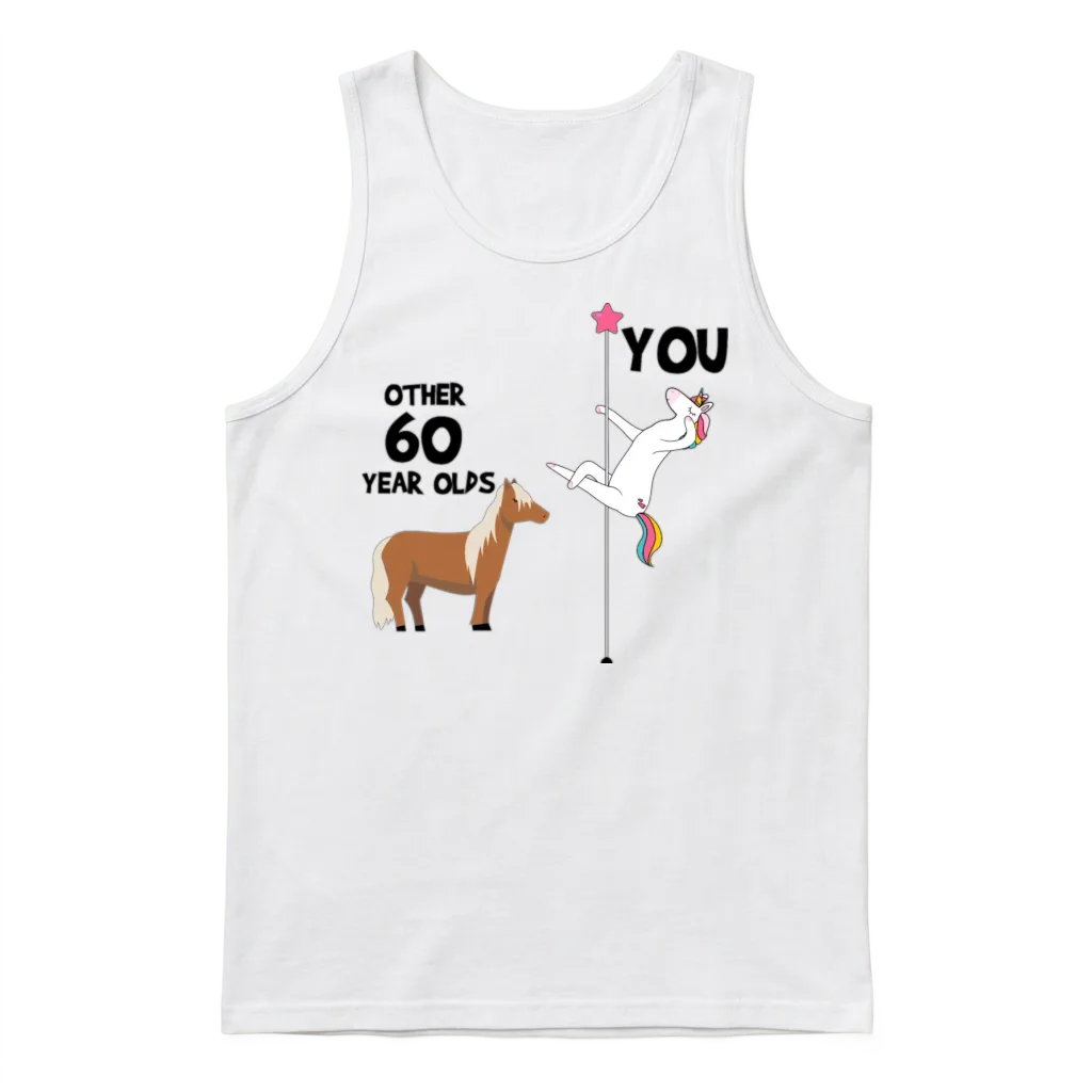 60th Birthday Funny, Unicorn Pole Dancer Unisex Tank Top - White