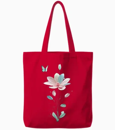 T-Shirt Unisexe Pour Homme Et Femme Avec Motif Fleur Et Papillon Manche Longue Tote Bags - Red