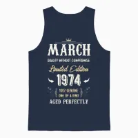 March 1974 Vintage Birthday Present Unisex Tank Top in Navy - 1