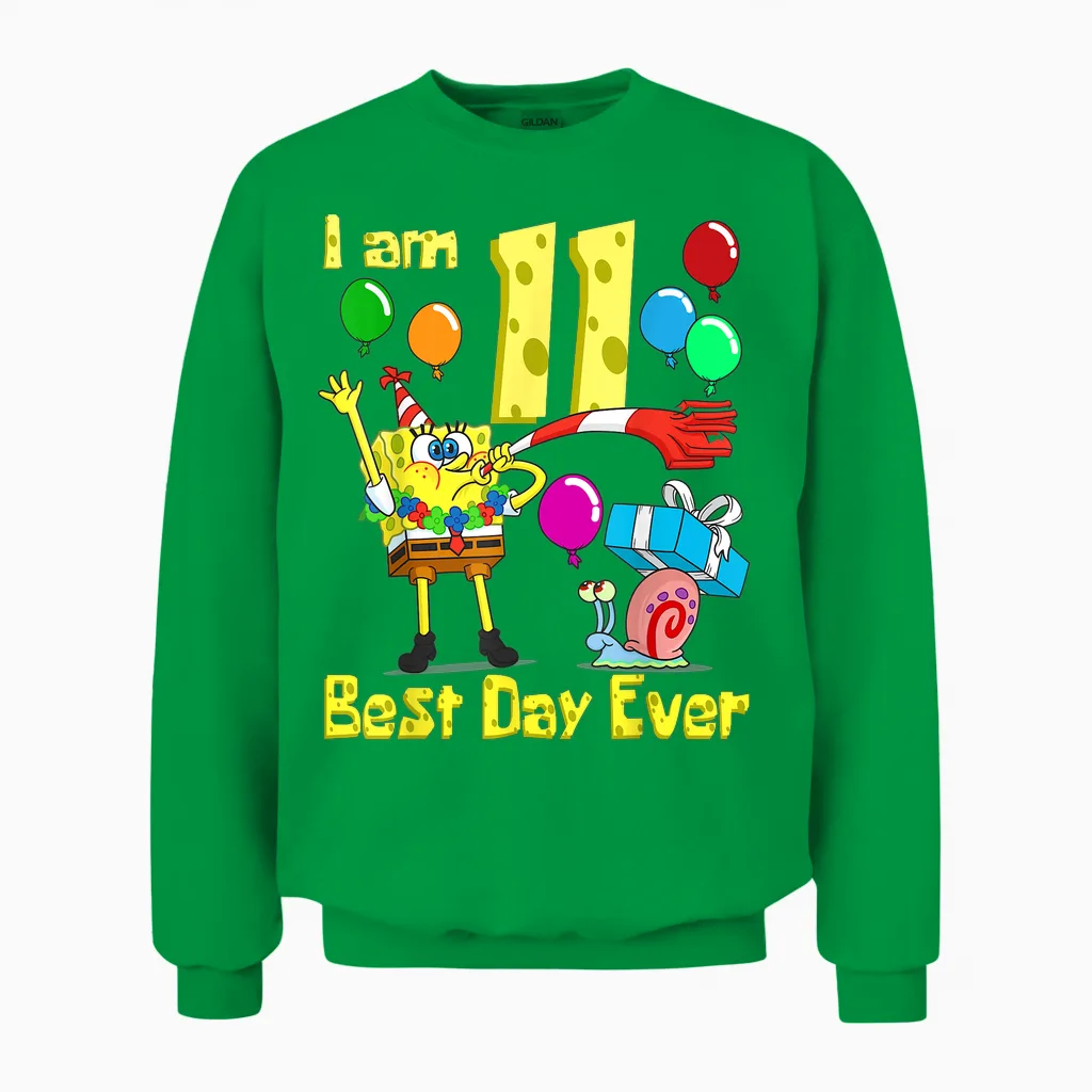 Mademark X Spongebob Squarepants - Spongebob I Am 11 Years Old Birthday Party Unisex Sweatshirt in Irish Green