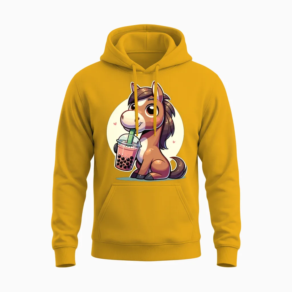 Kawaii Horses Bubble Tea Boba Horse Unisex Hoodie in Gold