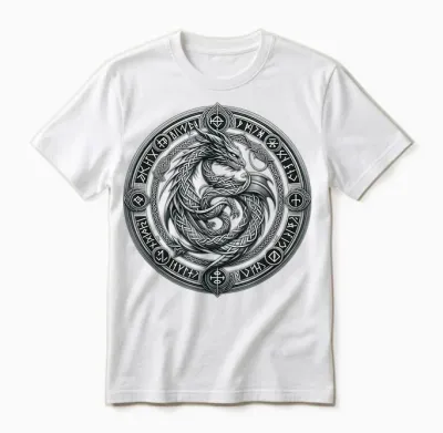 Nordic Dragon Mythical Viking Runes Tribal Celtic Dragon Unisex T-Shirt - White