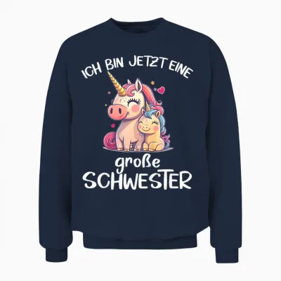 Ich Bin Jetzt Eine Große Schwester Unicorn Sun Girls' Unisex Sweatshirt - Navy