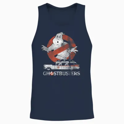 Ghostbusters No Ghost with Ectomobile Retro Movie Unisex Tank Top - Navy