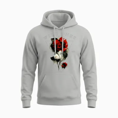 Backprint Streetwear Mode Fashion Damen Herren Retro Rose Unisex Hoodie - Ash