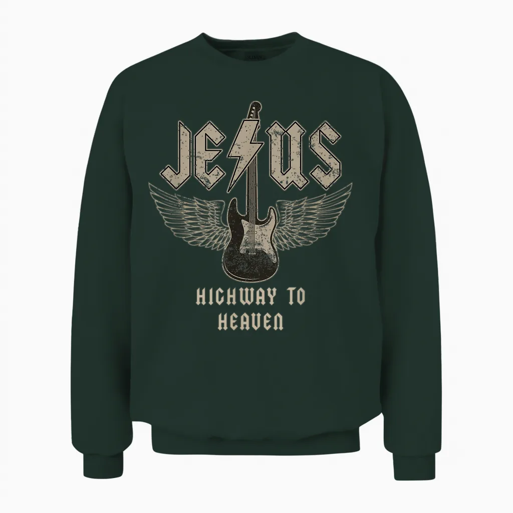 Jesus Rock and Roll Christian Music Worship Bible Verse Unisex Sweatshirt in Forest