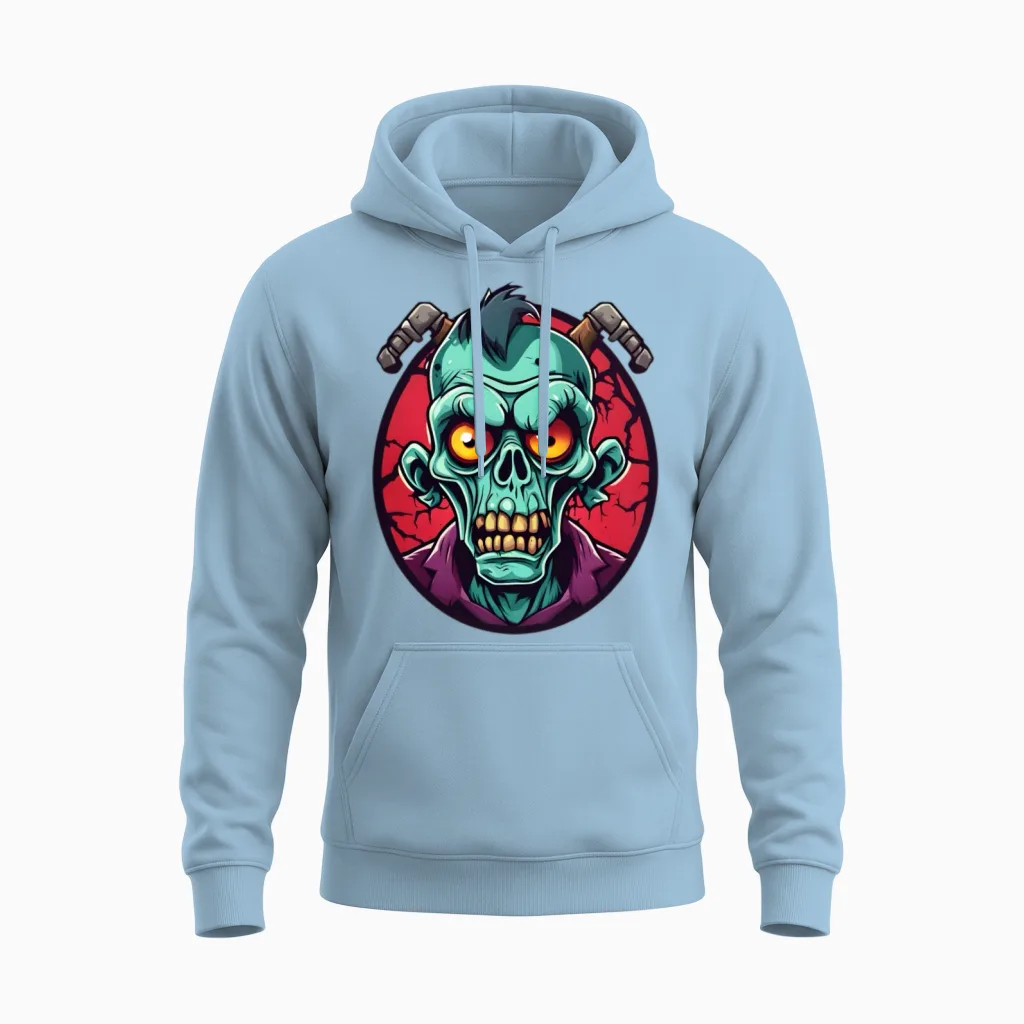 Funny Zombie Unisex Hoodie in Light Blue